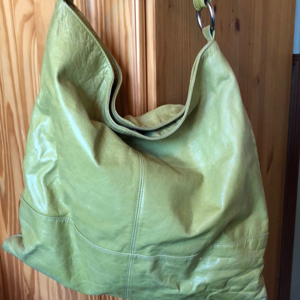 Green hobo leather tote bag